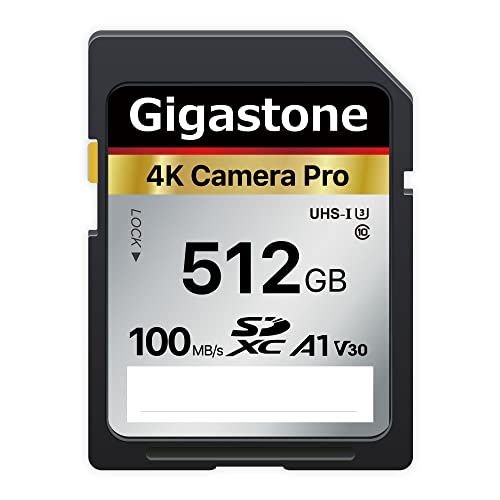 Gigastone SDカード 512GB メモリーカード A1 V30 U3 Class 10 SDXC 高速 4K UHD & Full HD ビデオ Canon Nikon など デジタルカメラ 一眼レフ対応 ミニケース1個付き