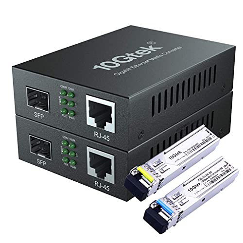 10Gtek ギガビット 光メディアコンバーター シングルモード LCファイバー 1.25Gb / s ペア10/100/1000MメディアコンバーターとBiDi 1000Base-LX SFPモジュール セット（1310 / 1550n