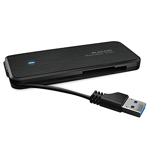 エレコム ポータブルSSD 1TB USB3.2(Gen1) PS5/PS4(メーカー動作確認済) ケーブル収納 データ復旧サービスLite付 ブラック ESD-ECA1000GBKR