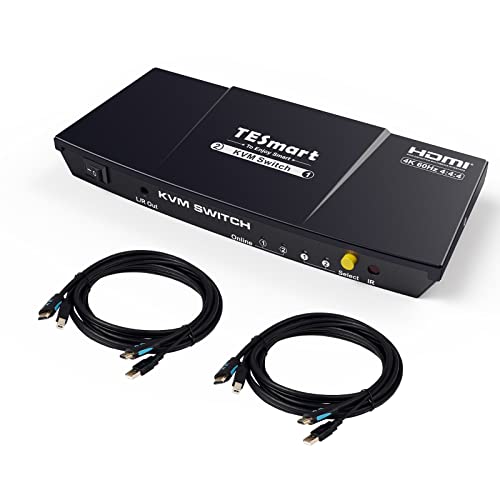 TESmart KVMスイッチ 2入力1出力 HDMI 切り替え器 2ポート 2台パソコン1ディスプレイ用 4K@60Hz RGB4:4:4 KVM HDMI 切替器 HDR10/Dolby対応 L/Rオーディオポート ホットキー EDI
