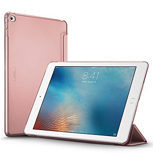 ESR iPad Air2 ケース 軽量 薄型 オートスリープ スタンド機能 半透明ー 傷つけ防止 三つ折タイプ iPad Air2専用 スマートカバー ローズゴールド