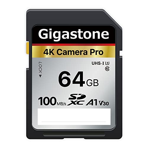 Gigastone SDカード 64GB メモリーカード A1 V30 U3 Class 10 SDXC 高速 4K UHD & Full HD ビデオ Canon Nikon など デジタルカメラ 一眼レフ対応 ミニケース1個付き