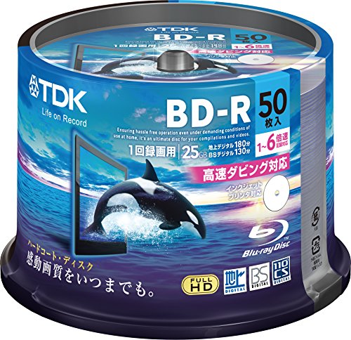 TDK 録画用ブルーレイディスク ハードコート仕様 BD-R 25GB 1-6倍速 ホワイトワイドプリンタブル 50枚スピンドル BRV25PWC50PA