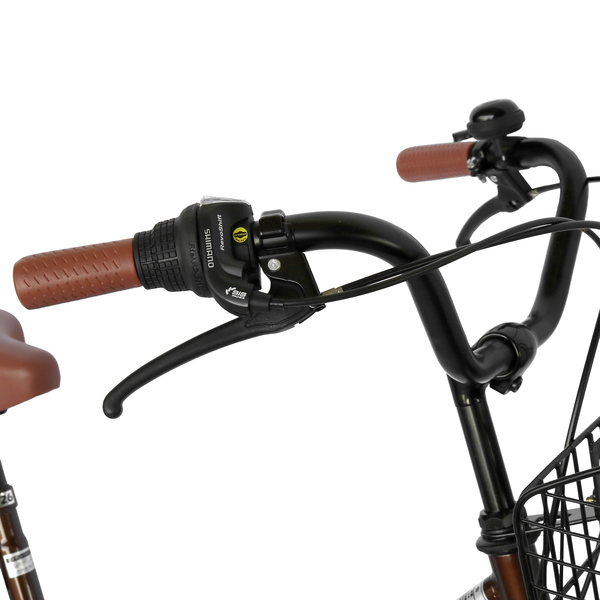 自転車 デザインフレームで人気 サントラスト ママチャリ 軽快車 ママチャリ 自転車 ブラウン  dixhuit 6段変速ギアフレーム 26インチ ギア付 鍵付 ハンドルとサドルが茶色でかわいいと大人気