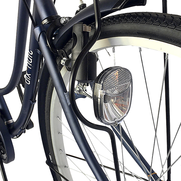 自転車 デザインフレームで人気 サントラストママチャリ 軽快車 ママチャリ 自転車 青色/ネイビー dixhuit6段変速ギアフレーム 26インチ  ギア付 鍵付  ハンドルとサドルが茶色でかわいいと大人気。