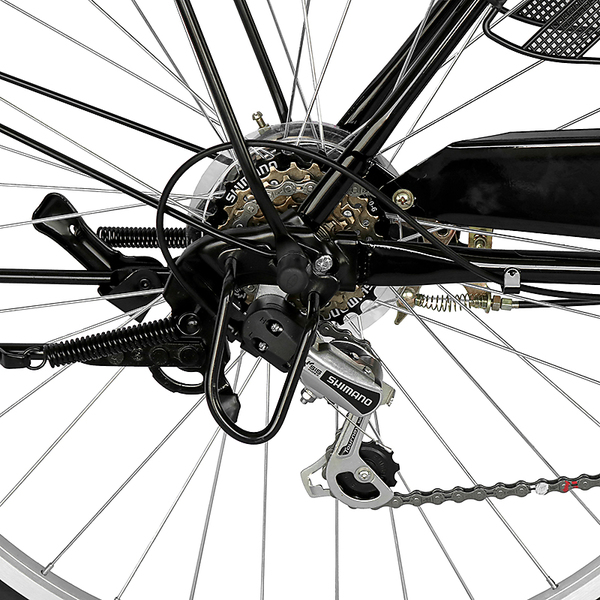 自転車 デザインフレームで人気 サントラスト ママチャリ 軽快車 ママチャリ 自転車 ブラック  dixhuit 6段変速ギアフレーム 26インチ  ギア付 鍵付  ハンドルとサドルが茶色でかわいいと大人気