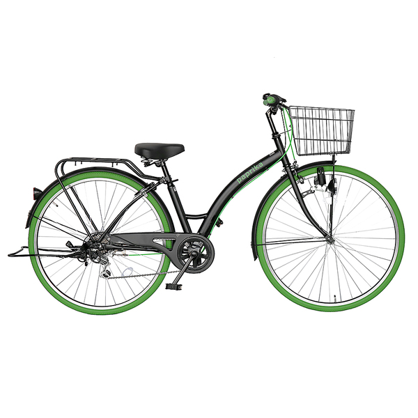 自転車 カラータイヤ paprika パプリカ シティサイクル グリーン 緑色  通勤 通学に最適 27インチ シティ車 外装6段ギア カラータイヤ 目立つかっこいいママチャリ