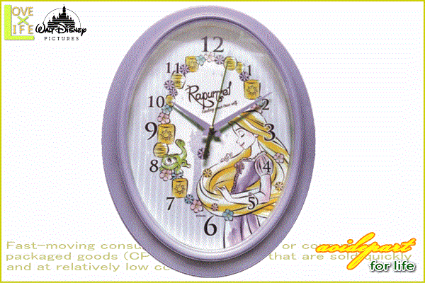 ディズニープリンセス オーバルウォールクロック ラプンツェル 塔の上のラプンツェル 姫 掛時計 時計 ディズニー クロック アニメ グッズ かわいい ワールドショップ