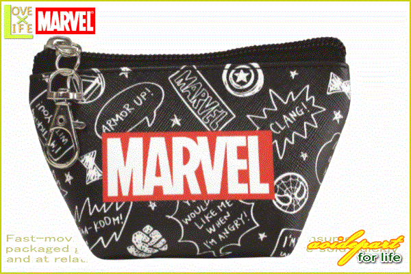 マーベルキャラクター 三角ミニポーチ らくがきブラック Marvel ヒーロー アニメ マーベル 小物入れ ポーチ ケース ペンケース 化粧ポーチ キャラ かわいい