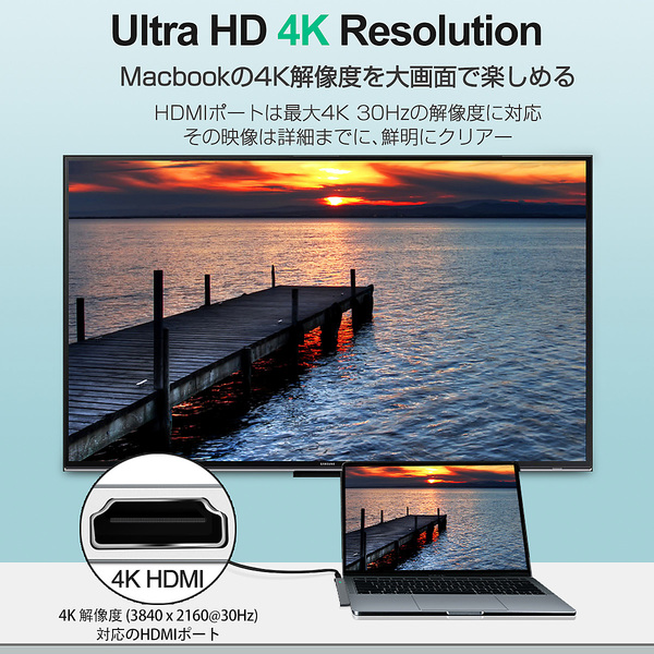 USB Type-C ハブ 7in1 USB3.0x2 4K 8K出力 HDMI Thunderbolt3 40Gbps PD充電 microSD SDスロット 拡張 変換 スペースグレイ MacBookに馴染むデザイン設計 SDM便送料無料 3ヶ月保証