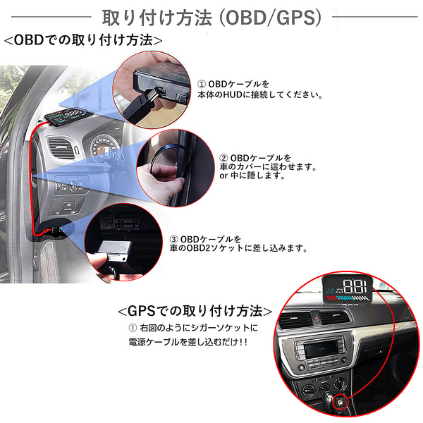 ヘッドアップディスプレイ HUD M7 OBD2/GPS 速度計 車 大画面 カラフル 日本語説明書 車載スピードメーター ハイブリッド車対応  フロントガラス 回転数 水温 警告機能 宅配便送料無料 6ヶ月保証：[KMサービス]