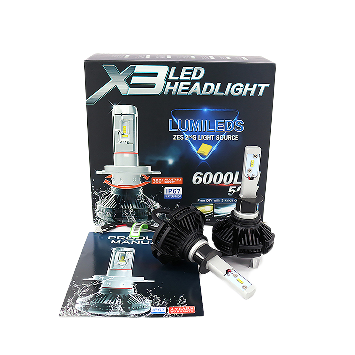 LED H3 2個入り LEDヘッドライト フォグランプ 6000LM ZESチップ 12V 24V 6500K 宅配便送料無料 6ヶ月保証
