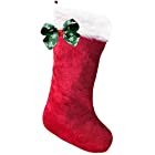 送料無料ZACCARY's フワフワ ボア 素材 で 肌触りの良い 44cm × 22cm クリスマス プレゼント用 靴下 ワンポイント リボン ソフトジッパー遮光防水バッグ セット サンタクロース サンタ さん