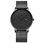 送料無料[BEN NEVIS] 腕時計 メンズ シンプル おしゃれ 薄型 カジュアル 日付表示 防水 アナログ クォーツ時計 メッシュ バンド ブラック