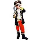 送料無料ハロウィン コスプレ 黒 赤 子供用 海賊 衣装 5点セット コスチューム 子供用 (黒, S)