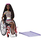 送料無料Barbie Fashionistas Doll #166, with Wheelchair & Crimped Brunette Hair Wearing Rainbow-Striped Dress, White Sneakers, S