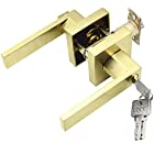 送料無料堅塁金物 ドアノブ 鍵付き レバーハンドル錠は、室内 寝室 玄関 浴室に適用 (平方-金)