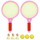 送料無料(POMAIKAI) テニス バドミントン ラケット セット 子供 外遊び おもちゃ シャトル3個＋ボール3個 (ピンク)