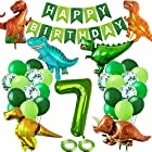 送料無料恐竜の風船恐竜のジャングルをテーマにしたパーティーの装飾誕生日パーティー用品には、多数のホイル風船、お誕生日おめでとうバナー、恐竜の風船、緑のラテックス紙吹雪の風船が含まれます (数字7)