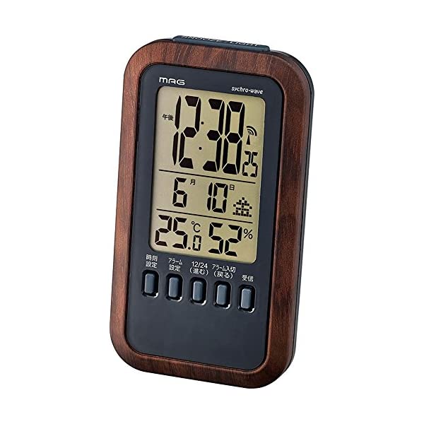 MAG マグ 目覚まし時計 電波 デジタル メテオーラ 美品 湿度 温度 ブラウン T-717BR-Z カレンダー表示 お値打ち価格で