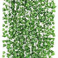 人口植物 垂れ下がるツル植物の葉 12点 各インチ 結婚式ガーランド装飾ガーデン用 オフィス壁装飾 作り物 お得セット 屋外用緑の植物