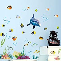 Star Moon Moo ウォールステッカー 水族館 海底世界 5 Off 魚 イルカ トイレ 3d立体 壁紙 オシャレ 部屋 子供大好き 壁飾り 壁