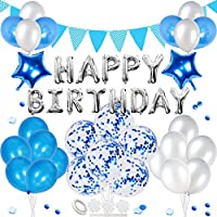 WUKADA 誕生日 飾り セット 風船 高価値セリー ブルー HAPPY ガーランド BIRTHDAY 卸し売り購入 パーティー 装飾 バースデー 飾り付け