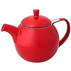 フォーライフ ティーポット 陶器 710ml 大容量 4杯用 茶こし付き 電子レンジ・食洗機対応 レッド 赤 カーヴティーポット 387Red
