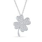 [Bling Jewelry] アイルランドのシャムロック幸運のお守りパヴェCZ四つ葉のクローバーペンダントネックレス、女性、ティーン向け、.925スターリングシルバー