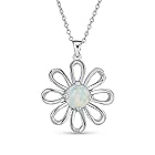 [Bling Jewelry] 白い虹は女性.925の純銀製の10月の誕生石のためのオパールのデイジーの花のペンダントのネックレスを作成した