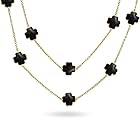 [Bling Jewelry] ブラックフラワーロングゴールドメッキパール化エナメルステーションチェーンラップレイヤークローバーネックレス女性用40インチ