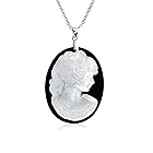 [Bling Jewelry] 古典的なアンティークのビクトリア朝のヴィンテージ スタイルの黒と白の女性の肖像画カメオ ペンダント ネックレス女性 .925 スターリング シルバーの彫刻
