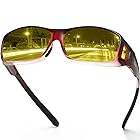 [DUCO] メガネ サングラス オーバーサングラス 夜間 運転用 ドライブ用 メガネの上から掛けられる さんぐらす イエロー 偏光レンズ UV400 紫外線カット 夜用サングラス レッド 8953Y