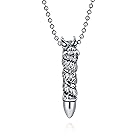 [Bling Jewelry] バイカーのゴスの部族のバイキングの強さのドラゴンは人のための銃の弾丸のペンダントのネックレスを包んだ 銀製の調子のステンレス鋼