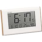 セイコークロック(Seiko Clock) 目覚まし時計 電波 デジタル カレンダー 温度 湿度 表示 薄茶 木目 模様 SQ771B SEIKO ホワイト