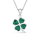 [Bling Jewelry] ケルトの聖パトリックのアイルランドの幸運のきらめく緑の水晶クローバーのシャムロックのぶら下がるペンダントの魅力のネックレス女性のティーン .925 のスターリング・シルバーのため
