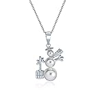 [Bling Jewelry] 優雅な冬の白は女性 .925 の純銀のためのティーンのための真珠の休日のクリスマスのスノーマンのペンダントのネックレスを模倣しました