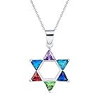 [Bling Jewelry] 「モダンなマルチカラーのCZユダヤ教のハヌカのダビデの星のペンダントネックレス。女性やティーンエイジャー向けの.925スターリングシルバー製」