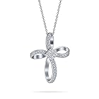 [Bling Jewelry] リボンツイストオープン宗教的な無限の十字架ペンダントネックレス女性の10代のためのパヴェCZキュービックジルコニア.925スターリングシルバー1.25インチ