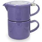 フォーライフ マグカップ & ティーポット 陶器 414ml 2杯用 茶こし付き 食洗機対応 蓋が落ちない 片手で注げる パープル 紫 ティーフォーワン 347Ppl