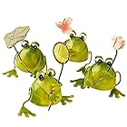 コトリーノ 幸運をもたらす 4匹の小さなカエル プチ 置物 プレゼント インテリアとしても最高 ブリキ で作られた かわいい 蛙 の オブジェ （葉、網、花、蝶）
