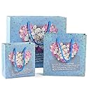 (pkpohs) 花束のような紙袋 ギフトバッグ [5枚セット +メッセージカード ] 選べる サイズ デザイン プレゼント ラッピング 紙袋 (M, ライトブルー/手提)M