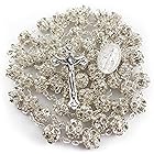 Nazareth Store ホワイトジルコンクリアクリスタルビーズロザリオネックレス 奇跡のメダル&十字架, 金属