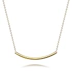 [Bling Jewelry] 女性のティーン14Kの金によってめっきされる.925スターリングシルバーのための最低の細い横の横の円形の管によって曲げられる棒スライドのペンダントのネックレス
