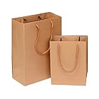 (pkpohs) ギフトバッグ [5枚セット + メッセージカード] 選べる サイズ カラー プレゼント ラッピング 紙袋 手提げ袋 贈り物 ギフト (M, 無地ベージュ)