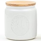 SALIU キャニスター 日本製 | 保存容器 | 陶器 | チーク | 木蓋 | 420ml | ギフト | インテリア (ソルト 白)