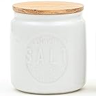 SALIU キャニスター 日本製 | 保存容器 | 陶器 | チーク | 木蓋 | 420ml | ギフト | インテリア (ソルト 白)