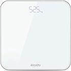 MASARU マサル 体重計 デジタル ヘルスメーター 高精度 乗るだけ 電源自動ON/OFF バックライト付 180kgまで対応 ボディスケール たいじゅうけい シンプル ホワイト（電池付属）スリム 収納 強化ガラス