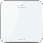 MASARU マサル 体重計 デジタル ヘルスメーター 高精度 乗るだけ 電源自動ON/OFF バックライト付 180kgまで対応 ボディスケール たいじゅうけい シンプル ホワイト（電池付属）スリム 収納 強化ガラス