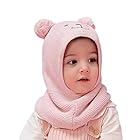 [コネクタイル] 赤ちゃん 幼児 キッズ ニット帽子 可愛い フードウォーマー ベビー用ハット 耳あて 暖かい 耳保護付き 帽子 子供 女の子 ピンク M
